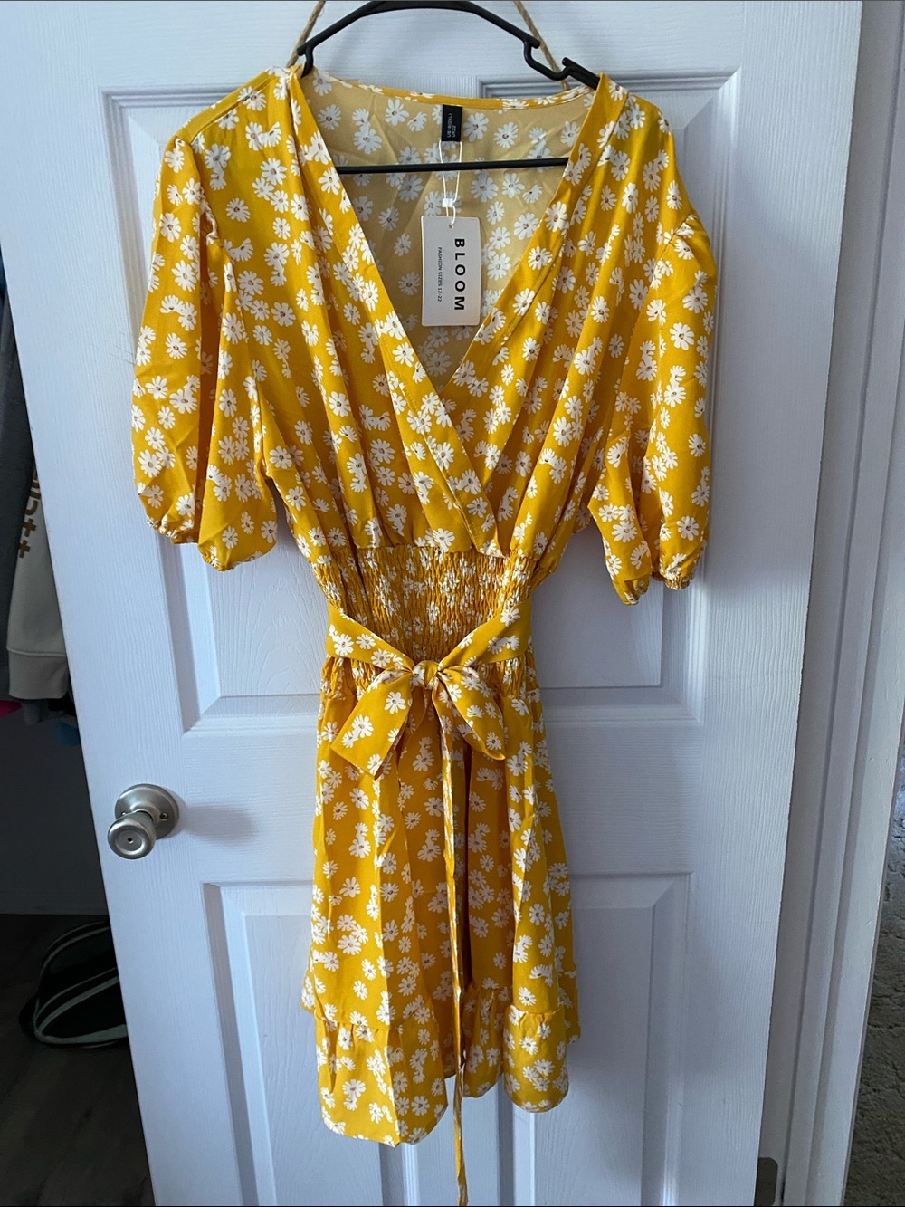 bloom Yellow Floral Wrap-Style Mini Dress